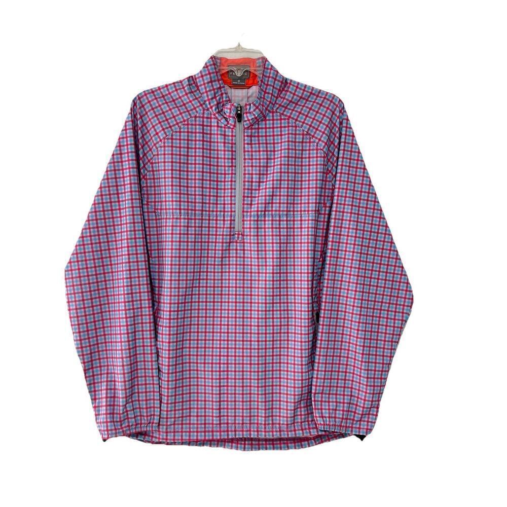 Fennec 1/2 Zip Pullover Golf Jacket Windbreaker Mens Medium Pink Blue Waist Adj